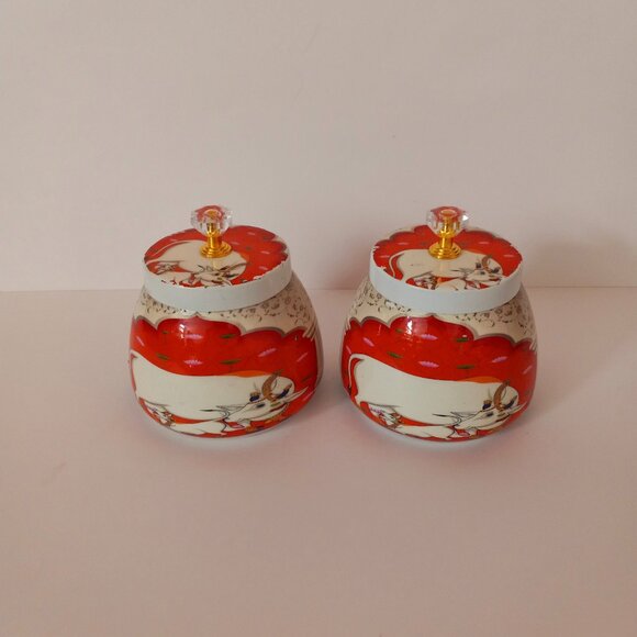 Indian Tin Jars with Cow Set of 2 - Picture 2 of 7
